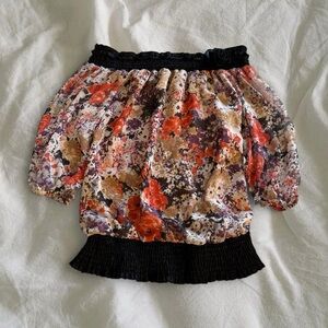 Floral Women's Blouse with Black Trim